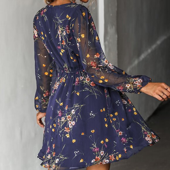 Cupshe Realm Of Sky Floral Print Chiffon A-Line Mini Dress - Picture 4 of 4